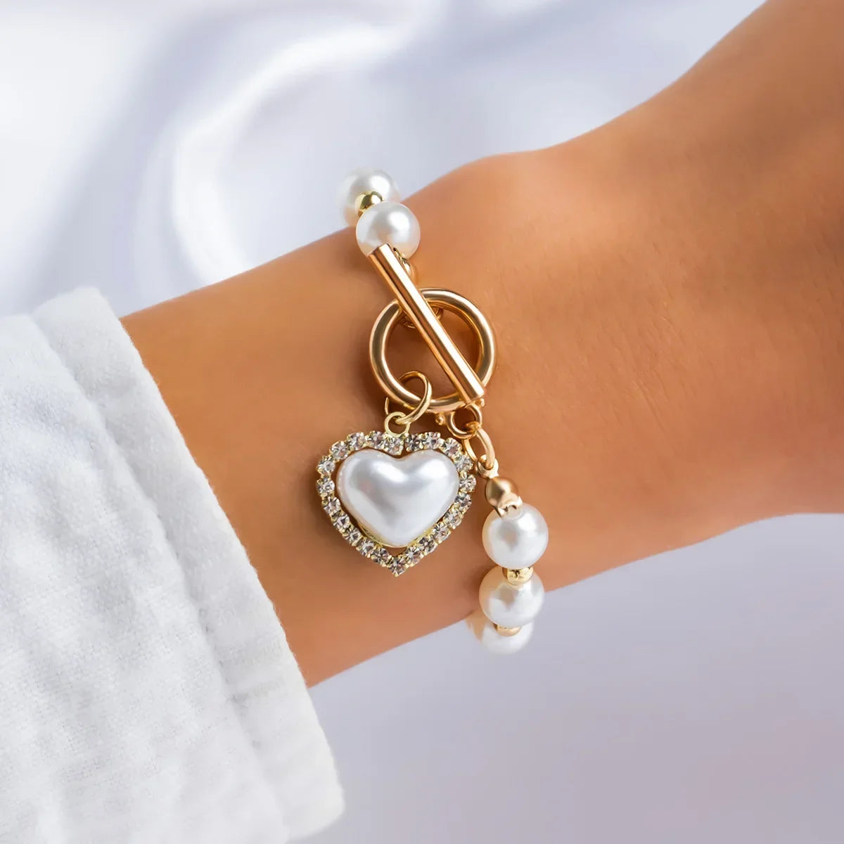 4pcs Set Luxury Pearl Chain Beaded Bracelet for Women Exquisite Charm Gold Color Stainless Steel Bangle Jewelry Set