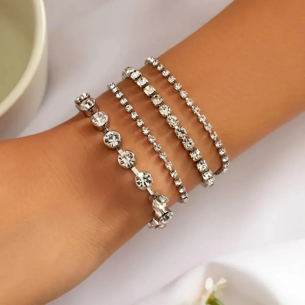 4pcs Set Luxury Pearl Chain Beaded Bracelet for Women Exquisite Charm Gold Color Stainless Steel Bangle Jewelry Set